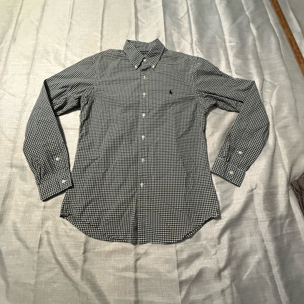 Ralph Lauren Black White Gingham Checkered Long Sleeve Button Down Shirt med